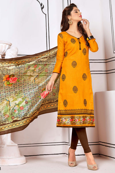 Designer Straight Cut Suit With Digital Print Dupatta:atisundar exquisite Yellow Designer unstitched embroidered straight cut suits - 14691 - click to zoom