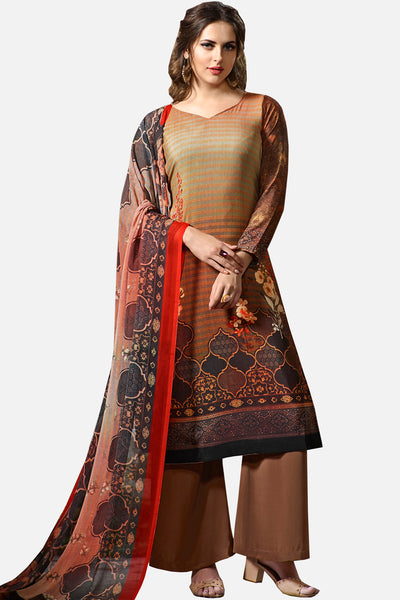 Digital Printed Crape Straight Cut Suit:atisundar Lovely Brown Designer Straight Cut - 15287 - click to zoom