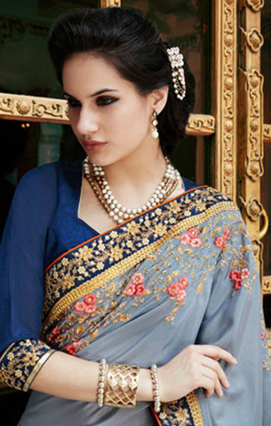 Designer Embroidered Saree:atisundar Great Designer Embroidery Saree in Grey - 8606 - atisundar - 2 - click to zoom