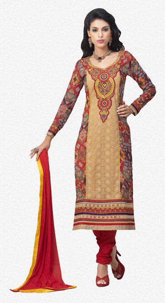 Designer Embroidered and Digital Printed Straight Cut Suits In Faux Georgette:atisundar classy Brown And Multi Straight Cut with Embroidery and Digital Print - 6417 - atisundar - 2 - click to zoom