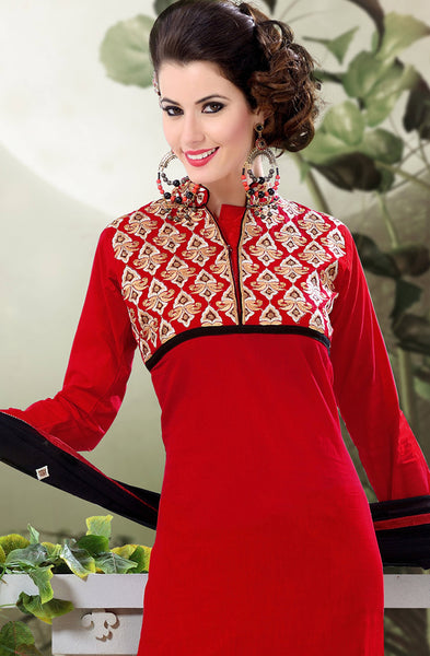 Designer Semi Stitched Stright cut Cotton Suits:atisundar appealing in Dark Red - 5279 - atisundar - 4 - click to zoom