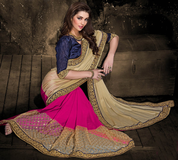 Designer Embroiderd Saree:atisundar comely Designer Embroidered Party Wear Sarees in Pink - 9024 - atisundar - 3 - click to zoom
