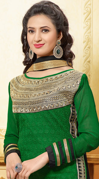 Designer Embroidered Straight Cut In Pure Cotton:atisundar lovely in Dark Green - 5735 - atisundar - 5 - click to zoom