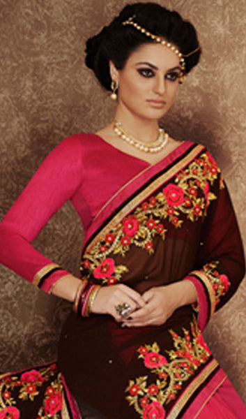 Designer Embroidered Saree:atisundar angelic Designer Embroidered Party Wear Sarees in Brown - 8988 - atisundar - 4 - click to zoom