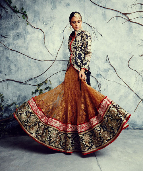 Designer Partywear Lehenga:atisundar Charismatic Pure Bhagalpuri Silk Lehenga in Black - 8892 - atisundar - 2 - click to zoom