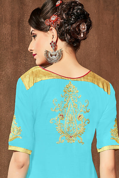 Designer Straight Cut Cotton Top With Embroidery:atisundar charming Sky Blue Designer Straight Cut - 15209 - click to zoom