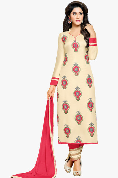 Designer Straight Cut:atisundar appealing Cream Designer Embroidered Party Wear Straight Cut in Art Paper Silk - 11904 - atisundar - 1 - click to zoom