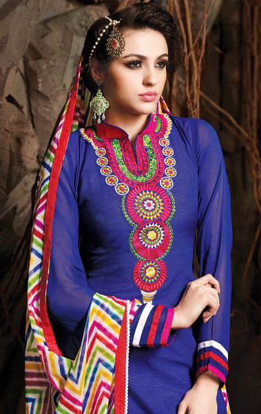 Embroidered Chanderi Cotton Suits:atisundar comely Blue Embroidered Straight Cut in Chanderi - 6611 - atisundar - 4 - click to zoom