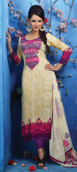 Designer Printed Pakistani Style Suits in Glaze Cotton:atisundar resplendent Musturd And Pink Designer Printed Unstitched Suits - 6468 - atisundar - 3 - click to zoom
