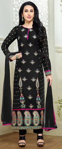 Designer Straight Cut Suits:atisundar fair Black Designer Embroidered Straight Cut Suits In Faux Georgette - 9433 - atisundar - 1 - click to zoom