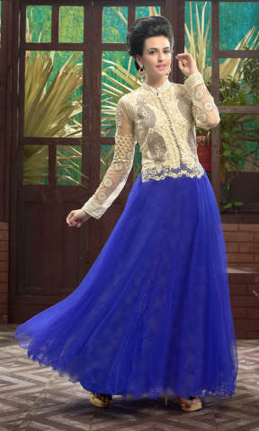 Designer Gowns!:atisundar Attractive Net Designer Partywear Gowns in Blue - 6844 - atisundar - 1 - click to zoom