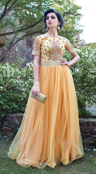Designer Gowns!:atisundar magnificent Net Designer Partywear Gowns in Cream - 7106 - atisundar - 3 - click to zoom