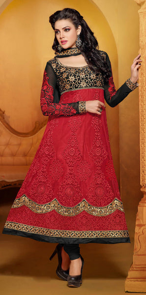 Designer Embroidered Anarkali:atisundar Smart Black And Red embroidered Party Wear Anarkali - 6688 - atisundar - 3 - click to zoom