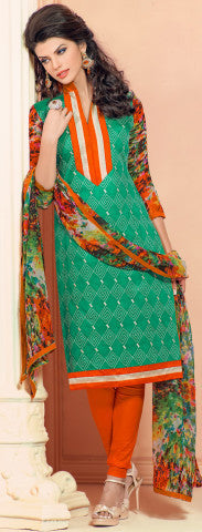 Designer Embroidered Chanderi Cotton Suits:atisundar Awesome Bottle Green Straight Cut Embroidered Dress Material - 6347 - atisundar - 1 - click to zoom