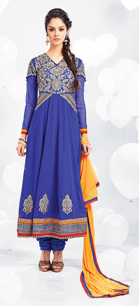 Embroidered Party Wear Anarkali:atisundar resplendent Blue embroidered Party Wear Anarkali - 7014 - atisundar - 3 - click to zoom