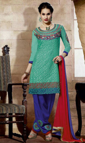 Designer Embroidered Straight Cut Suit:atisundar charming Green Designer Straight Cut Embroidered Suits - 9134 - atisundar - 1 - click to zoom