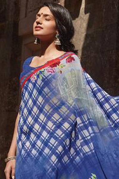 Kabiree:atisundar refined Printed Designer Saree with Border in Royal Blue - 4495 - click to zoom