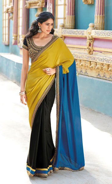 Kavya:atisundar   bewitching Designer Embroidery Saree in Golden Rod  - 4742 - click to zoom