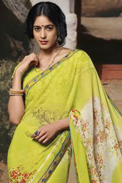 Jasmeen: Designer Printed Sarees:atisundar pretty Designer Printed Saree in Yellow - 5133 - click to zoom