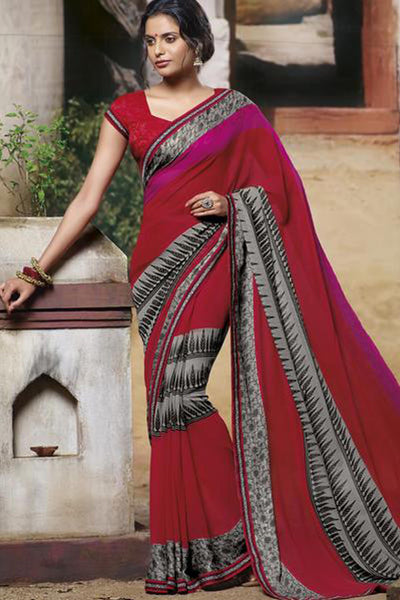 Jasmeen: Designer Printed Sarees:atisundar Great Designer Printed Saree in Red - 5166 - click to zoom