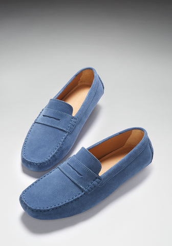 hugs and co mens driving loafers denim blue suede