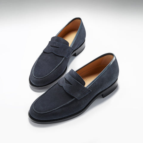 hugs and co blue suede penny loafers