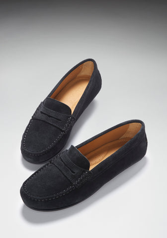 hugs and co women's penny driving loafers black suede