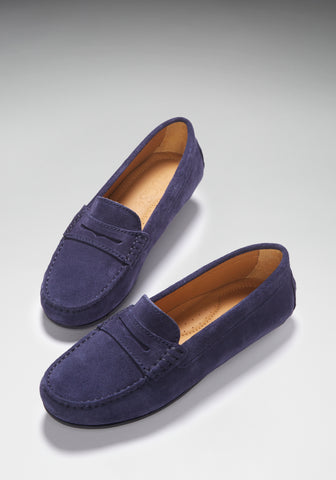 hugs and co women's driving loafers blue suede