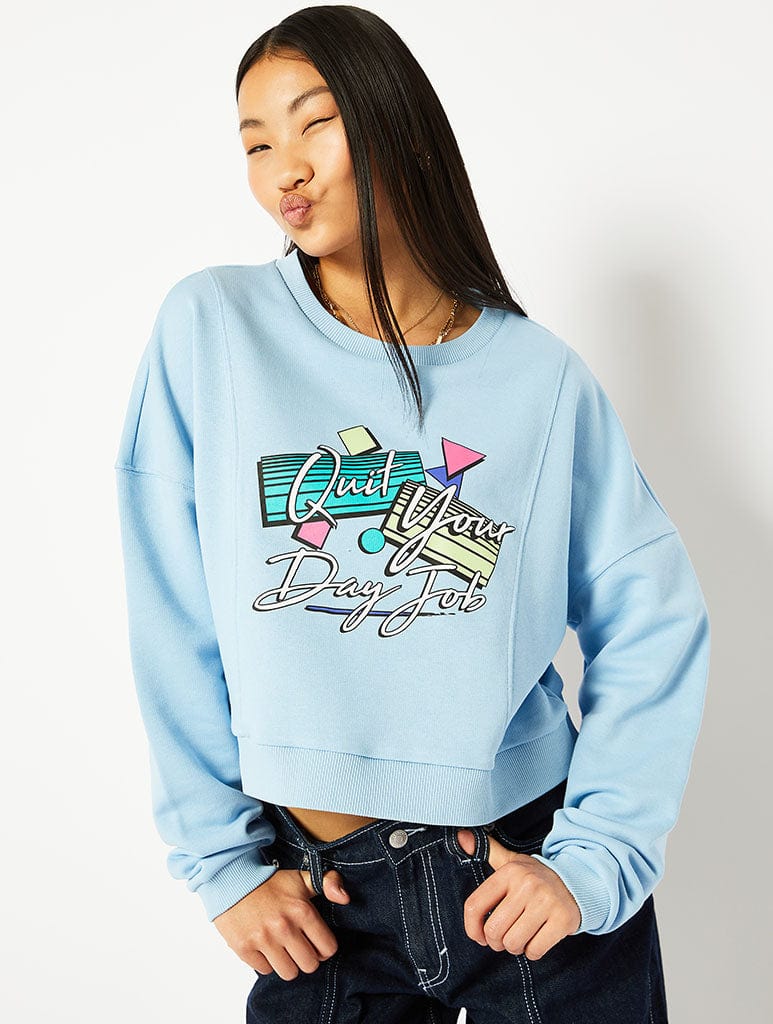 Dont Quit Your Day Job Blue Panelled Sweatshirt, XS