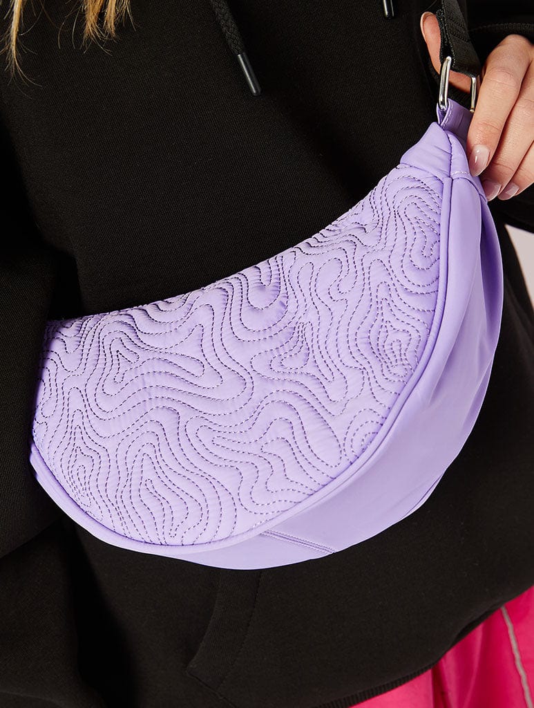 Lilac Swirl Quilted Nylon Hobo Cross Body Bag