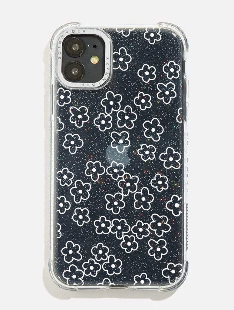 White Flower Outline Glitter Shock i Phone Case, i Phone X/XS / 11 Pro Case