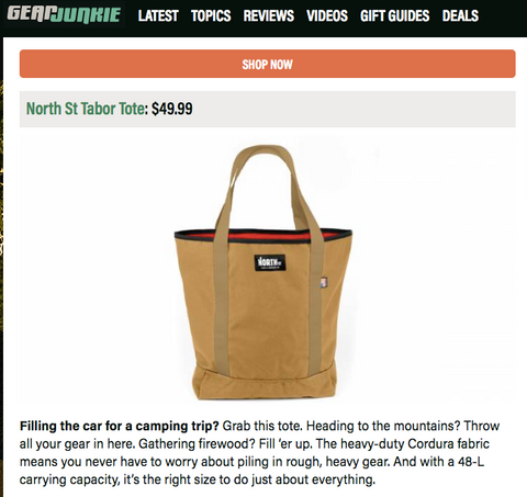 North St. Bags Tabor Tote Featured in Gear Junkie's Gift Guide
