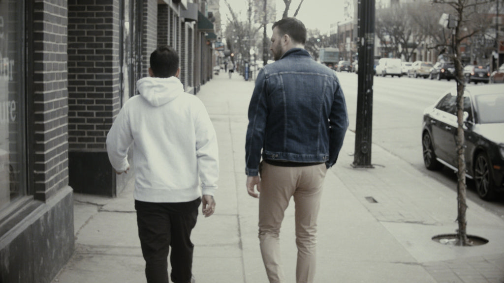 Justin Der and Chad Helm walking down Whyte Ave
