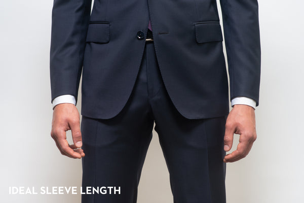 Proper sleeve length on a suit, showing the right amount of shirt cuff