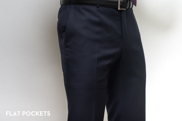 Flat pockets on trousers that fit properly