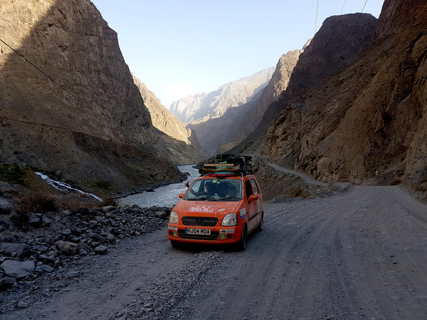 Bertha on the Pamir highway at the Afghan Tajik border