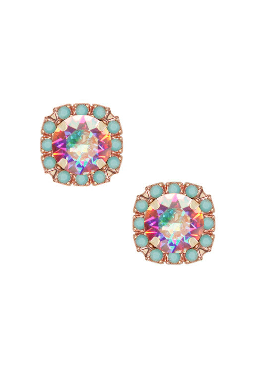 Mini Pavé Crystal Cut Studs - Turquoise + Ice Glacier