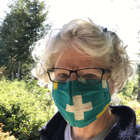 Woman with covid face mask on