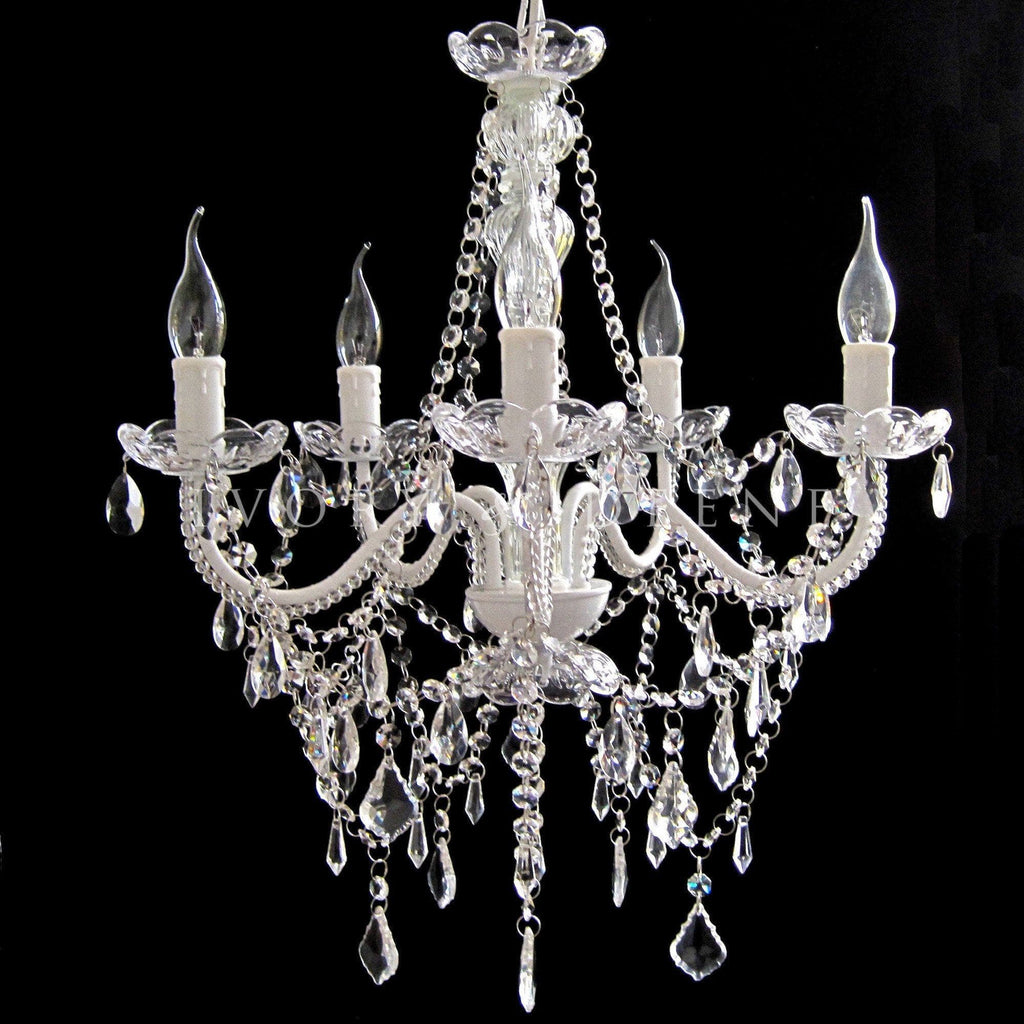 FRENCH PROVINCIAL VINTAGE CRYSTAL CHANDELIER 5 LIGHT WHITE GLASS POST 