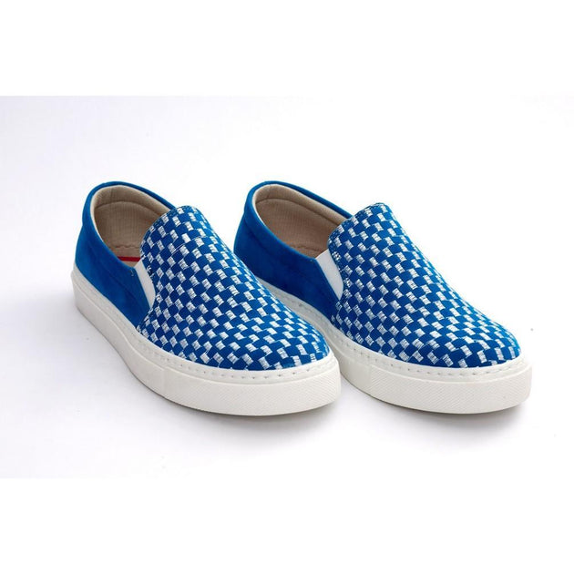 Blue and White Squares Slip on Sneakers Shoes NFS602, Goby, NEEFS Slip on Sneakers Shoes