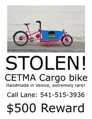 Stolen CETMA Cargo bike flyer.