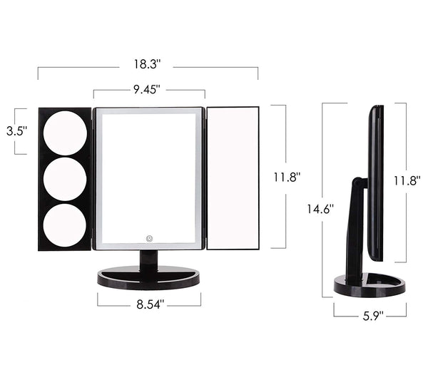 Large Lighted Trifold Vanity Makeup Mirror 3X 5X 10X Magnification with light wall mounted lighted magnifying bathroom professional makeup mirror standing stand up cheap vanity with lights magnifying 20x best lighted  magnifying bathroom s with lights trifold led led ring light fancii magnifying glass conair oval double sided lighted absolutely lush gotofine led lighted vanity simplehuman size dimension - GadgetiCloud 