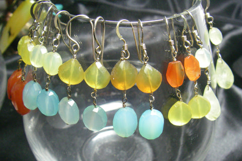 Spring Collection, Chalcedony, Blue, Yellow, Sterling Silver Earrings