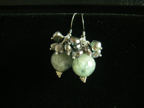 Aquamarine, Silver Pearls, Sterling Silver Earrings