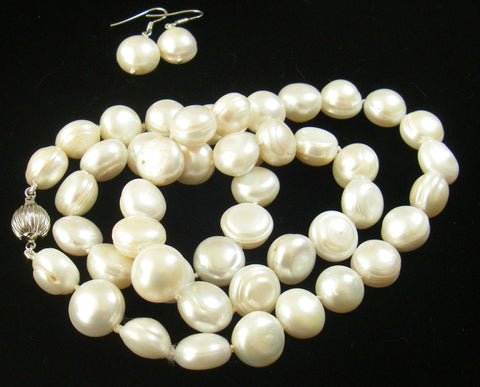 White Pearls, Sterling Silver Silk Knotted Necklace