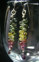Multi Coloured Tourmaline Briolette Silver Earrings