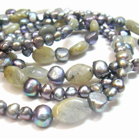Labradorite, Black Pearl Necklace