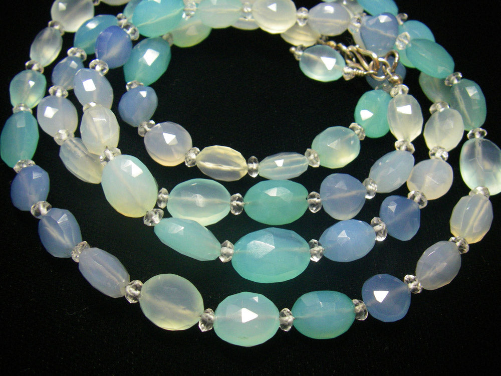 Blue, Lilac, Aqua, Clear Chalcedony, White Quartz, Sterling Silver Necklace