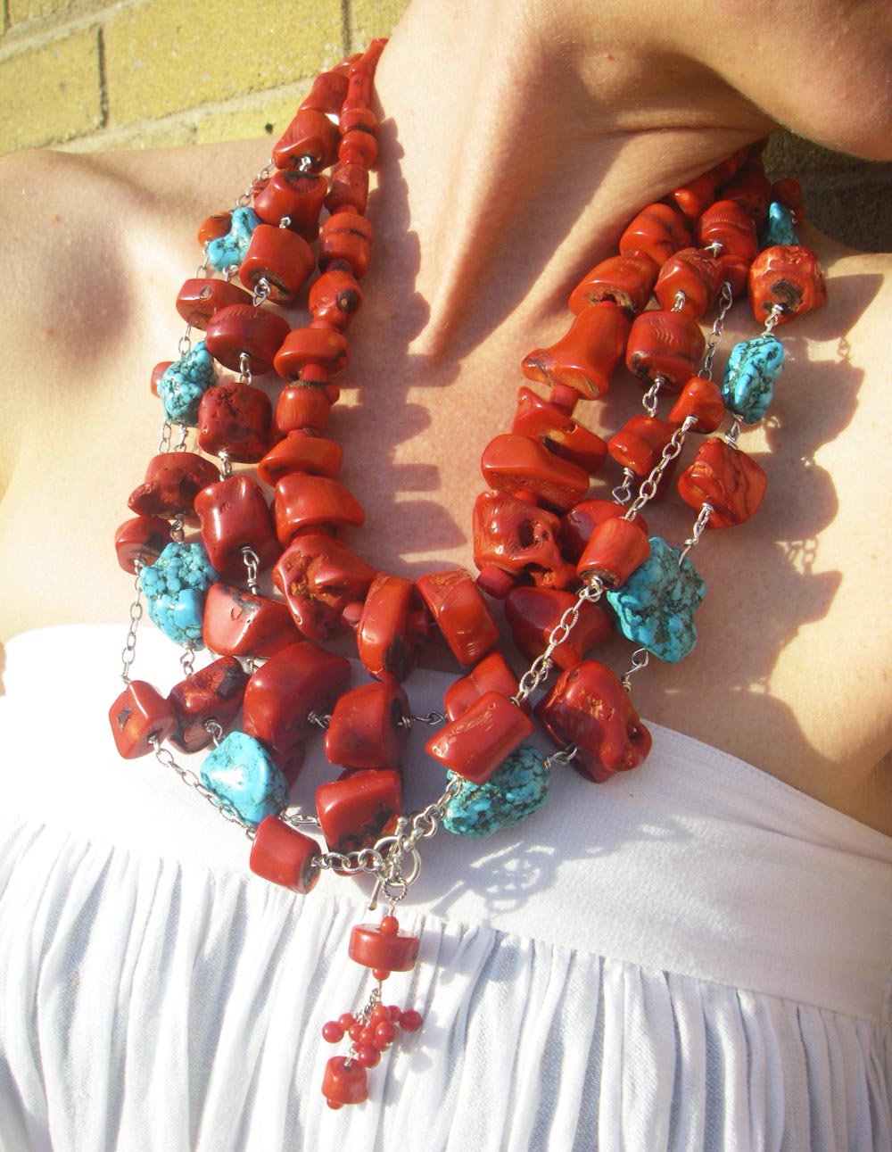 Red Coral, Turquoise, Sterling Silver Necklaces