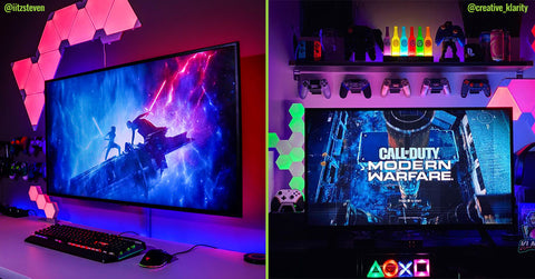 Gaming setups using HIDEit Mounts to wall mount game consoles and controllers.